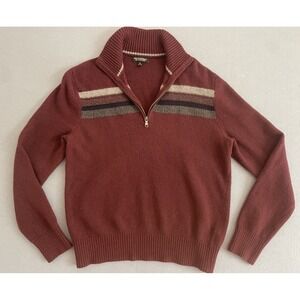 Banana Republic Men M Wool Sweater 1/4 Zip Burgundy Stripe Italian Yarn Mock Lux